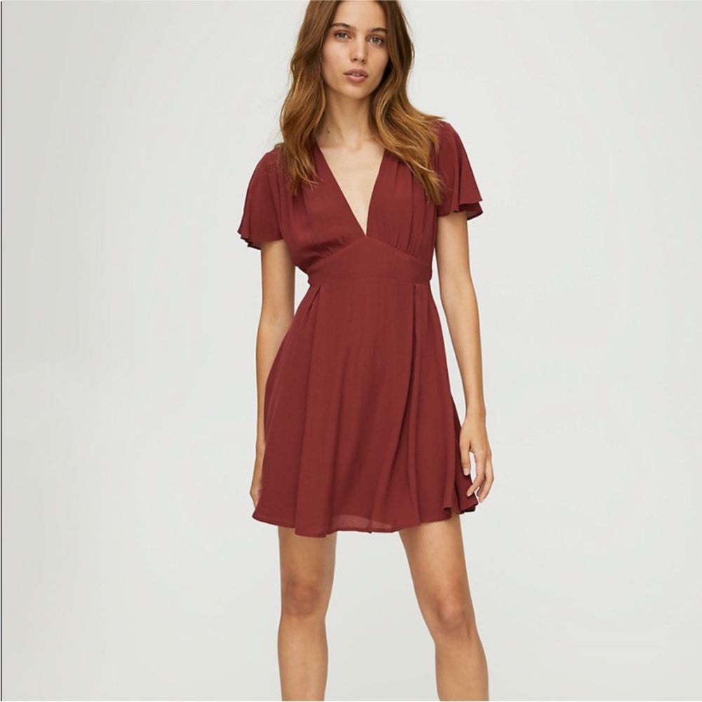 Aritizia Sunday Best Deep Red Maroon V-Neck Dress